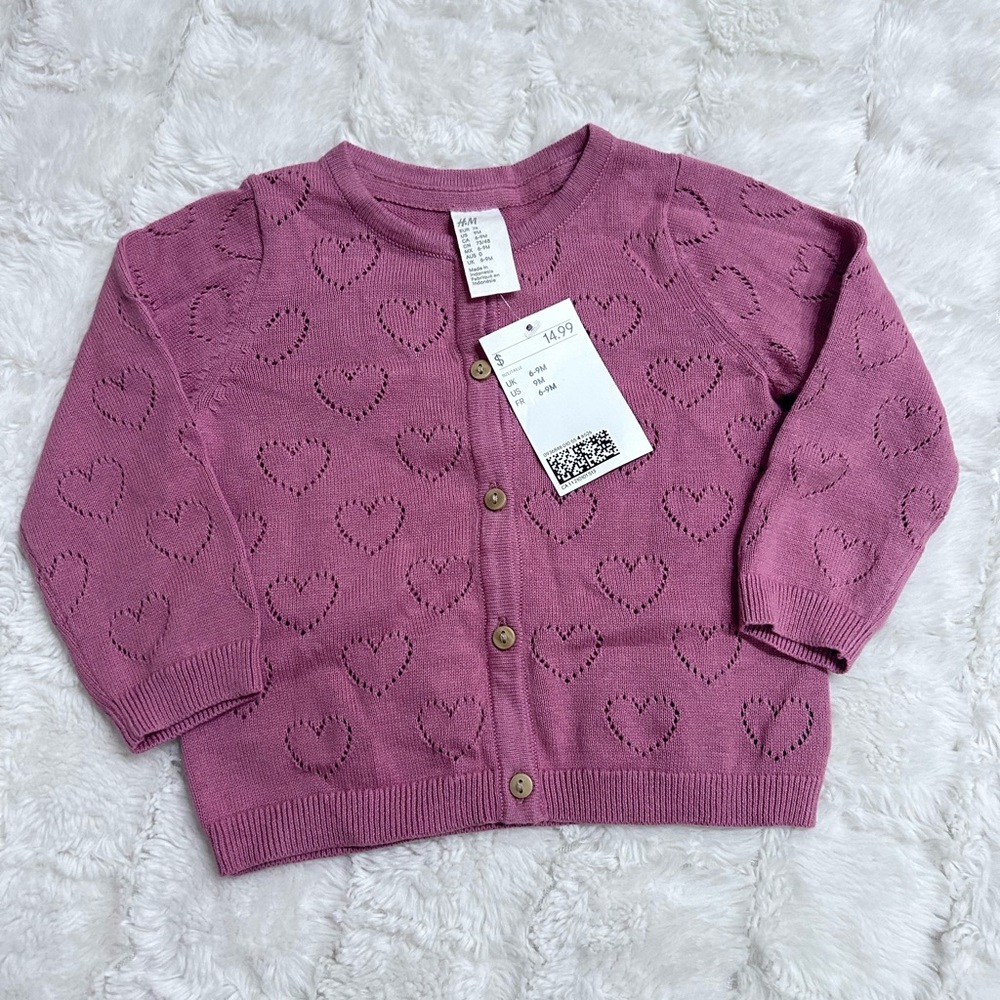 H&M Baby Girl ‎ Dusty Pink Knit Sweater 100% Cotton size 9M